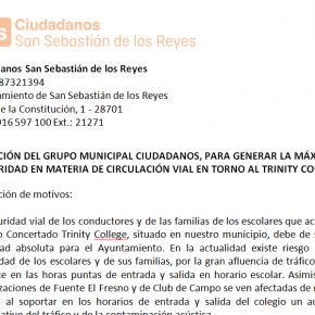 Ciudadanos (C’s) San Sebastián de los Reyes exige una solución a los problemas de Seguridad Vial en torno al Trinity College