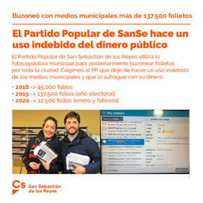 Ciudadanos (Cs) denuncia que el Partido Popular de San Sebastián de los Reyes hace un uso indebido del dinero público de los vecinos